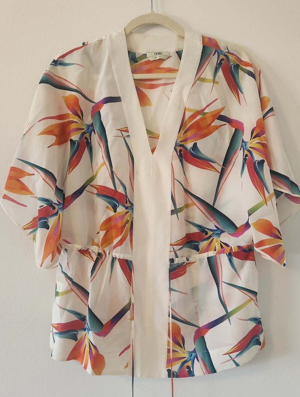 Fendi Silk Bird Of Paradise Blouse, Size 38 IT / US 2